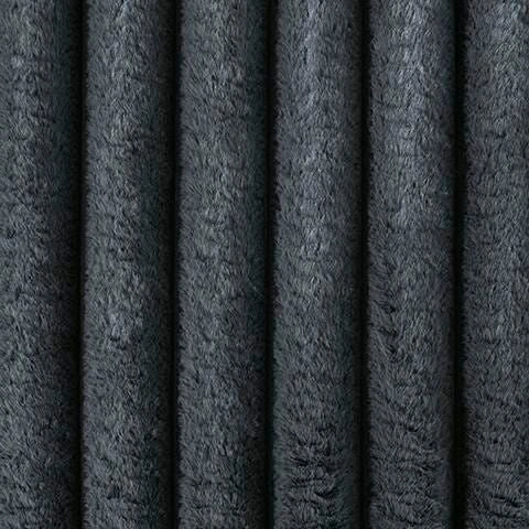 Close-up of a dark gray, plush, ribbed fabric with a soft, fuzzy texture.