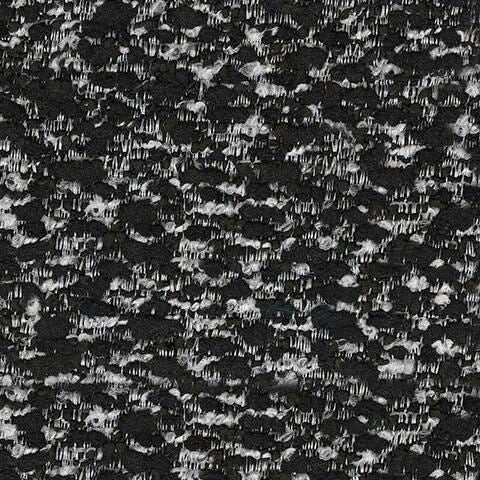 Black and white textured woven fabric swatch, featuring an irregular, speckled pattern with visible loops and knots.